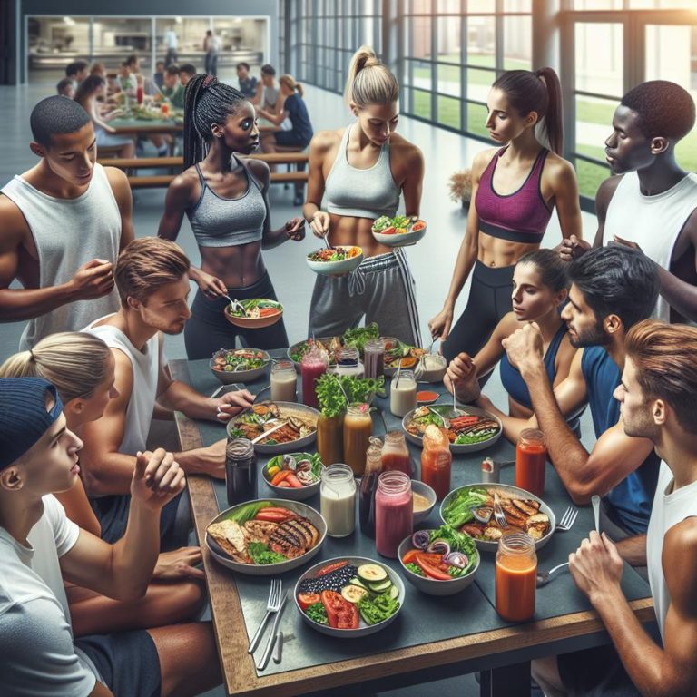 Athletes eating together